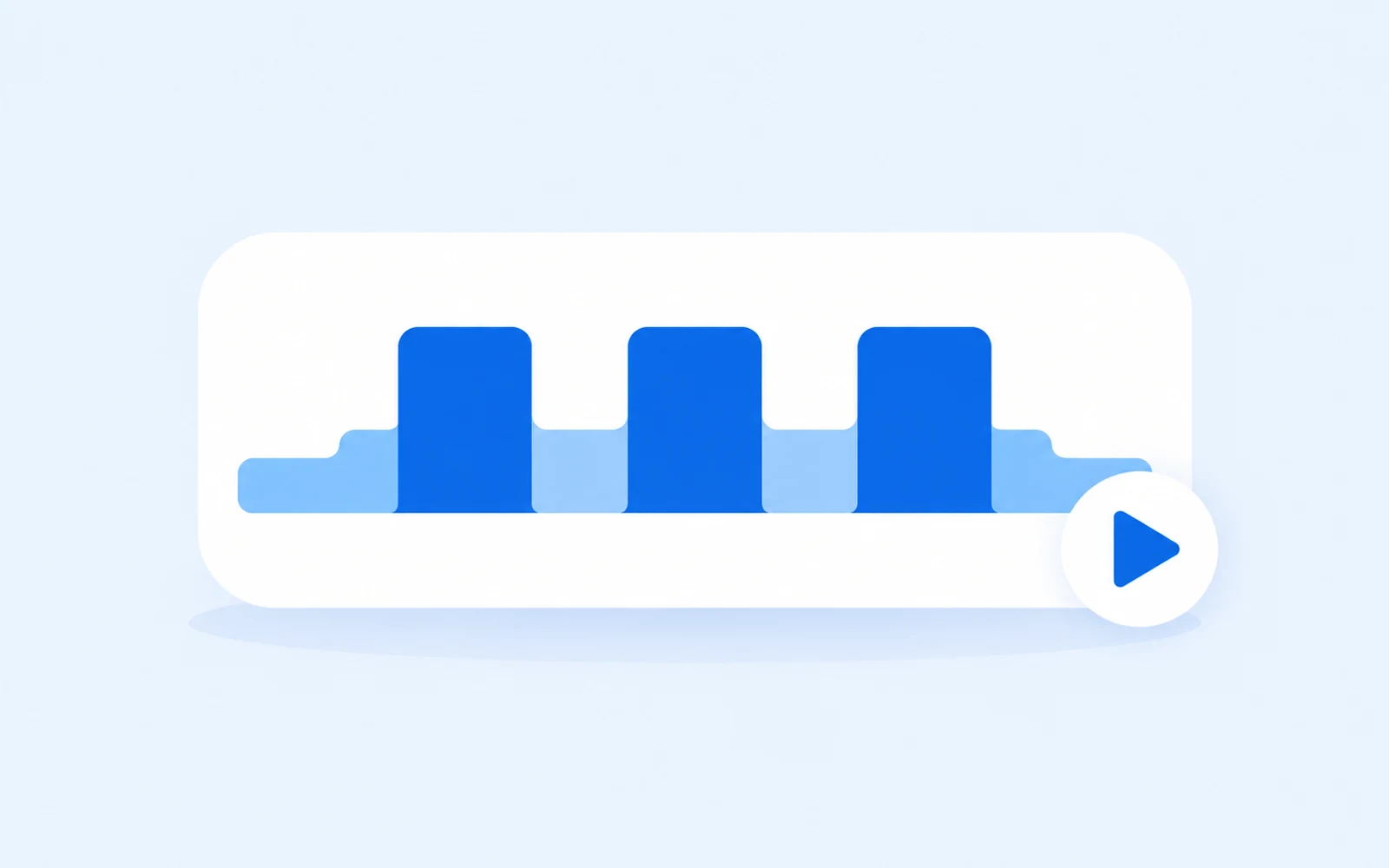 Three blue work intervals separated by lighter recovery blocks, with a play button.