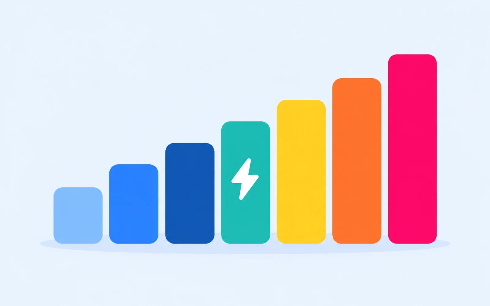 Seven ascending columns in different training-zone colors, with a lightning bolt on the fourth.