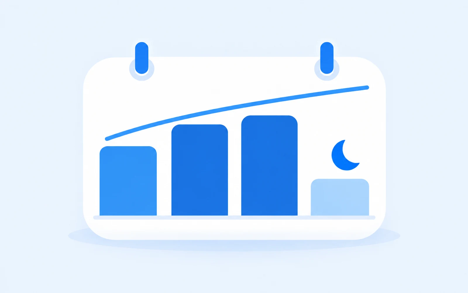 A four-week training chart with a shorter recovery week, crescent moon and rising fitness line.